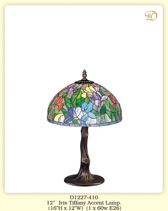 12 in. Iris Flower Tiffany Accent Table Lamp