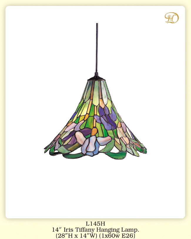 JB Hirsch Home Decor L145H 14 in. Iris Hanging Tiffany Table Lamp