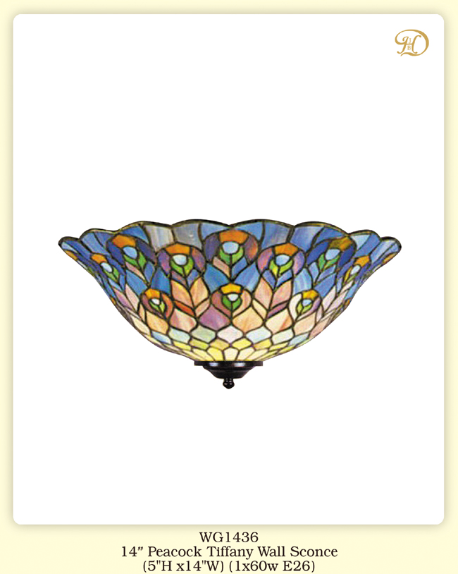 Picture of JB Hirsch Home Decor WG1436 14 in. Peacock Tiffany Wall Sconce Lamps