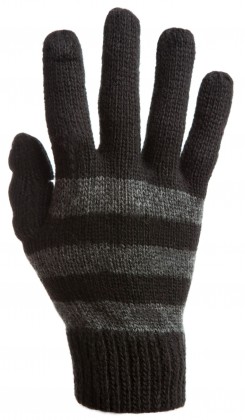 2215C Striped Wool Knit Texting Gloves - Black & Charcoal
