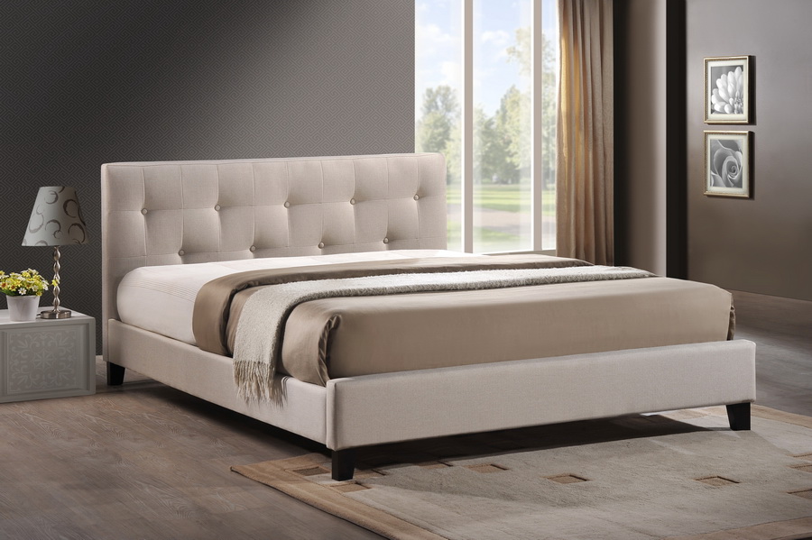 BBT6140A2-Full-Light Beige 6086-1 Annette Light Beige Linen Modern Bed with Upholstered Headboard - Full - 35.63 x 56.5 x 80 in -  Sekkusu Furniture, SE2507102