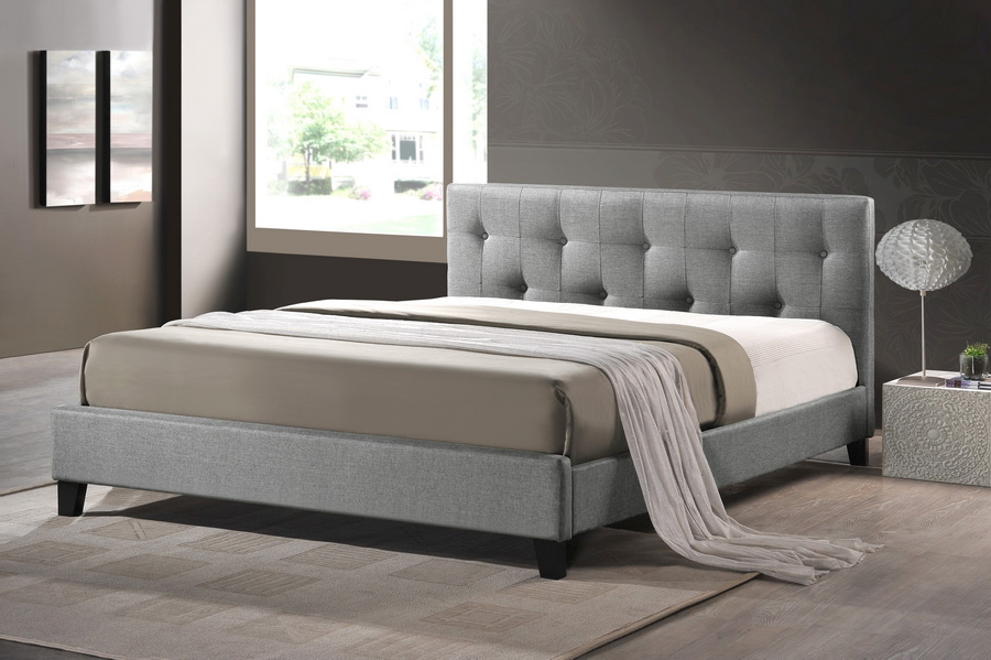 BBT6140A2-Full-Grey DE800 Annette Gray Linen Modern Bed with Upholstered Headboard - Full - 35.63 x 56.5 x 80 in -  Baxton Studio, 847321023642