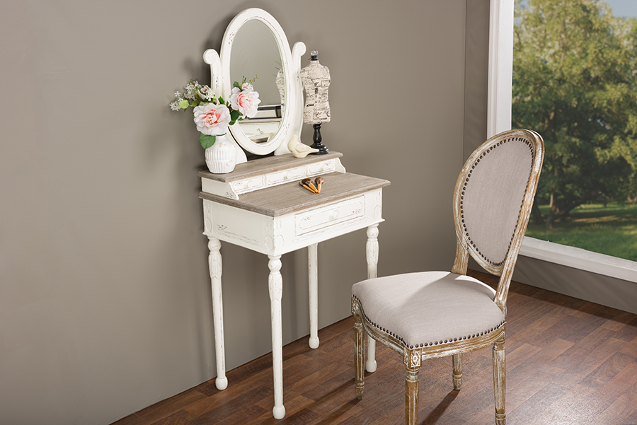 Picture of Baxton Studio PLM5VM-M B-CA Anjou Traditional French Accent Dressing Table with Mirror - 55.8 x 23.75 x 15.75 in.