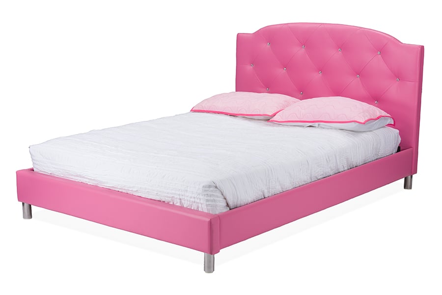 BBT6440-Full Canterbury Pink Leather Full Bed - Pink - Full Size - Elegant Design