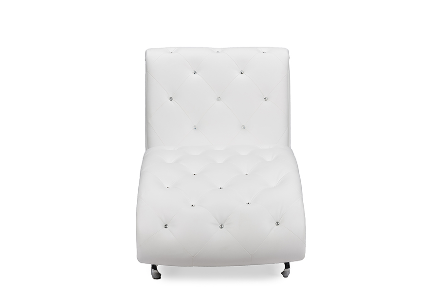 Picture of Baxton Studio BBT5187-White-Chaise Pease Contemporary White Faux Leather Upholstered Crystal Button Tufted Chaise Lounge - 36 x 27.88 x 49.25 in.