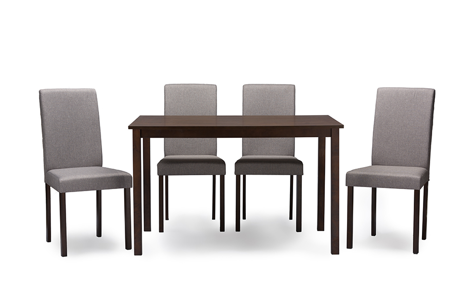 Andrew 5 PC Dining Set-Grey Fabric Andrew Contemporary Espresso Wood Grey Fabric 5 Piece Dining Set - 29.5 x 47.75 x 30 in -  Baxton Studio, 847321044807