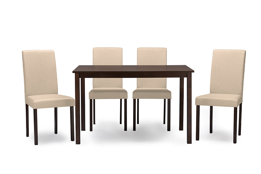 Picture of Baxton Studio Andrew 5 PC Dining Set-Beige Fabric Andrew Contemporary Espresso Wood Beige Fabric 5 Piece Dining Set - 29.5 x 47.75 x 30 in.
