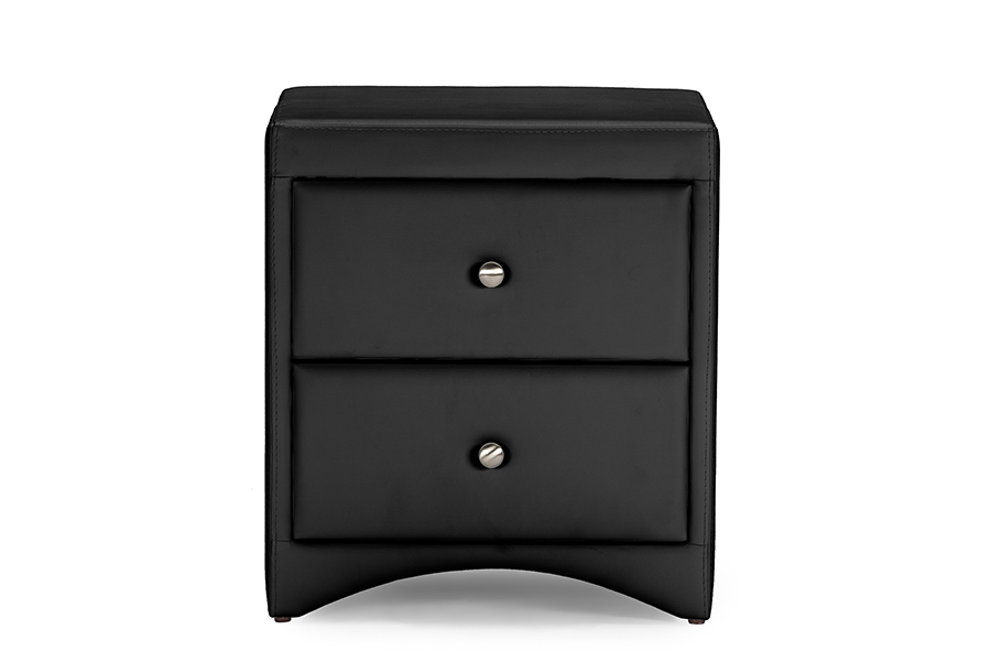 BBT3106-Black-NS Dorian Black Faux Leather Upholstered Modern Nightstand - 21.5 x 17.38 x 18.75 in.