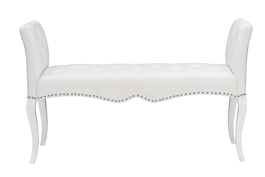 BBT5197-Bench-White Kristy Modern & Contemporary White Faux Leather Classic Seating Bench - 29.06 x 47.78 x 19.11 in.