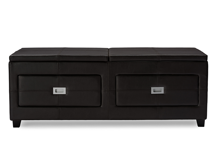 Picture of Baxton Studio WS-186-Matt Brown Indy Modern & Contemporary Functional Lift-top Cocktail Ottoman Table with Storage Drawers & Tray - 18.72 x 48.75 x 24.57 in.