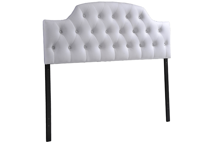BBT6496-White-Queen HB Morris Modern & Contemporary Queen White Faux Leather Upholstered Button-Tufted Scalloped Headboard - 23.6 x 60.84 x 2.54 in.