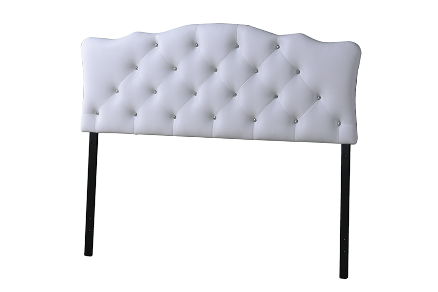 BBT6503-White-Full HB Rita Modern & Contemporary Full White Faux Leather Upholstered Button-Tufted Scalloped Headboard - 23.79 x 57.92 x 2.73 in.