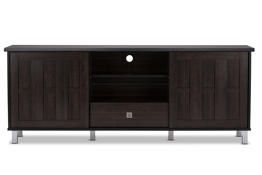 Picture of Baxton Studio TV831240 -Wenge Unna 70 in. Dark Brown Wood TV Cabinet with 2 Sliding Doors & Drawer - 27.3 x 70.2 x 17.55 in.
