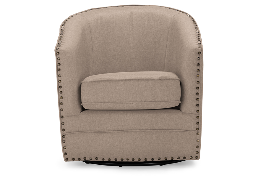 Picture of Baxton Studio DB-182-beige Porter Modern & Contemporary Classic Retro Beige Fabric Upholstered Swivel Tub Chair - 27.3 x 29.64 x 28.47 in.