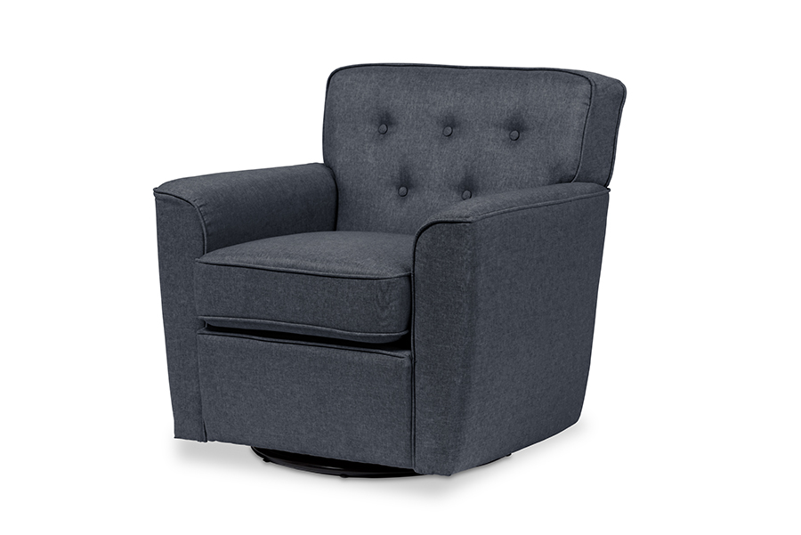 Picture of Baxton Studio DB-186-gray Canberra Modern Retro Contemporary Grey Fabric Upholstered Button-Tufted Swivel Lounge Chair with Arms - 29.64 x 30.81 x 30.42 in.