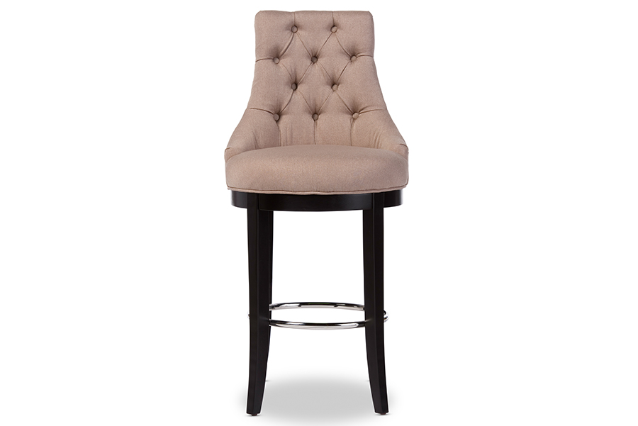 WS-2076-Beige Harmony Modern & Contemporary Button-Tufted Beige Fabric Upholstered Bar Stool with Metal Footrest - 45.63 x 21.06 x 23.4 in -  Baxton Studio, 847321040083