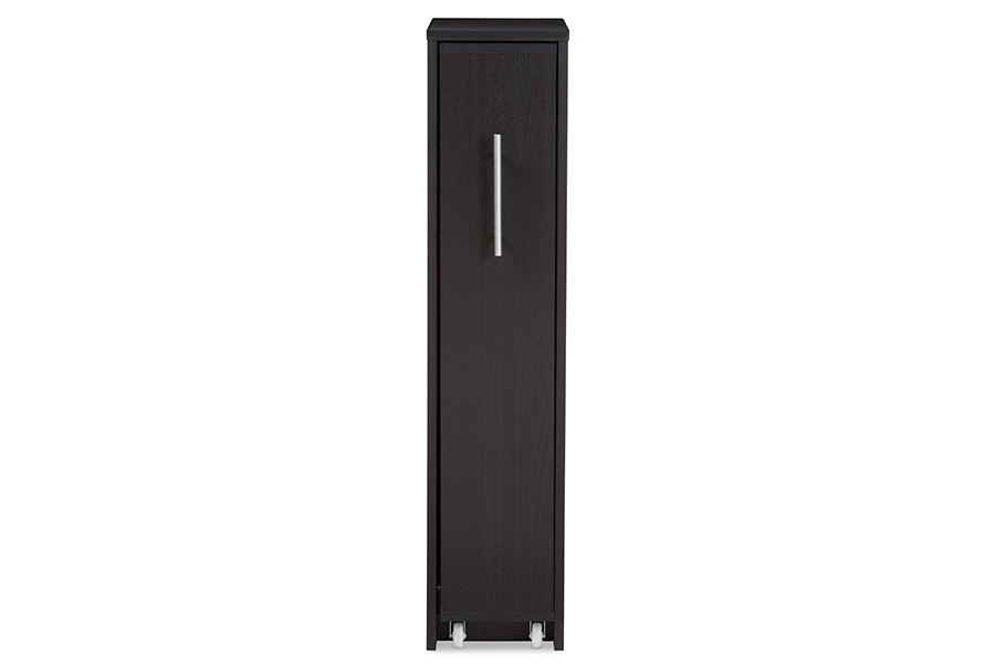 SH-001-Espresso Lindo Dark Brown Wood Bookcase with One Pulled-out Door Shelving Cabinet - 38.53 x 8.58 x 18.33 in.