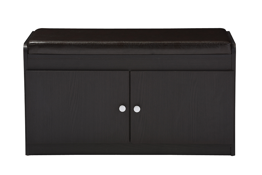 Picture of Baxton Studio SR-001-Espresso Margaret Modern & Contemporary Dark Brown Wood 2-Door Shoe Cabinet with Faux Leather Seating Bench - 16.97 x 31.2 x 14.04 in.