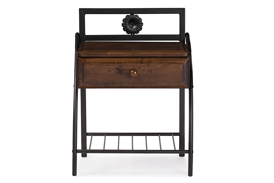 Picture of Baxton Studio TS7001-Black Jevenci Vintage Antique Dark Bronze Metal & Walnut Wood 1-Drawer Nightstand - 26.91 x 19.38 x 13.49 in.