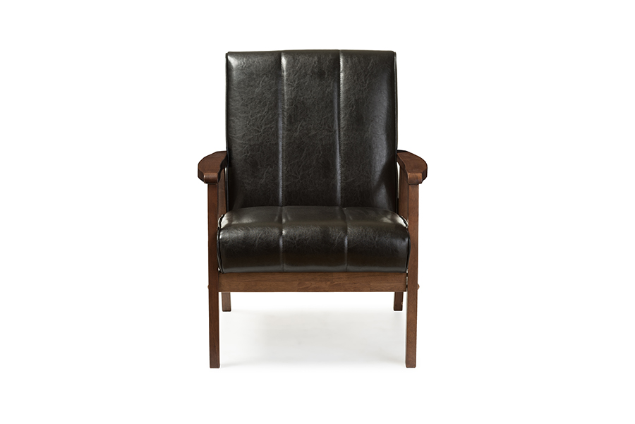 Picture of Baxton Studio BBT8011A2-Black Chair Nikko Mid-Century Modern Scandinavian Style Black Faux Leather Wooden Lounge Chair - 31.59 x 25.35 x 29.45 in.