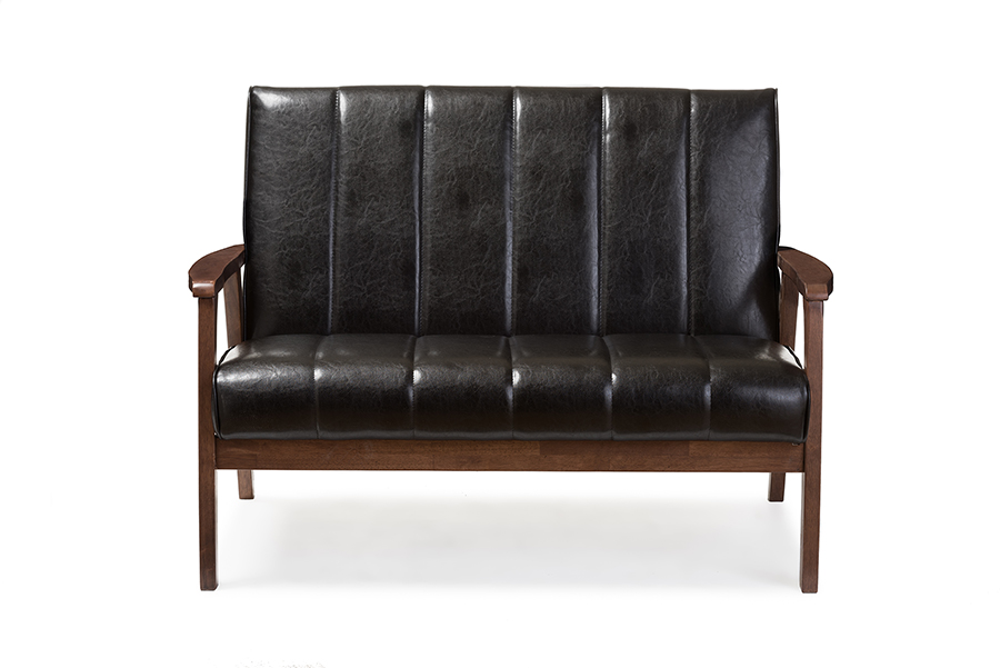 Picture of Baxton Studio BBT8011A2-Black Loveseat Nikko Mid-Century Modern Scandinavian Style Black Faux Leather Wooden 2-Seater Loveseat - 31.59 x 44.66 x 29.45 in.