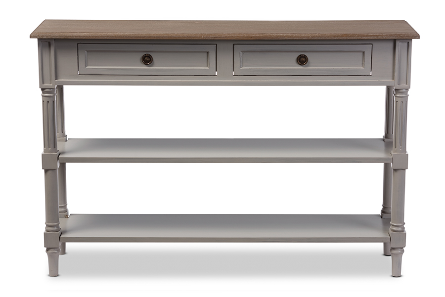 EDD9VM-M-B-W1 Edouard French Provincial Style White Wash Distressed Two Tone 2-Drawer Console Table - 31.2 x 46.8 x 11.7 in.