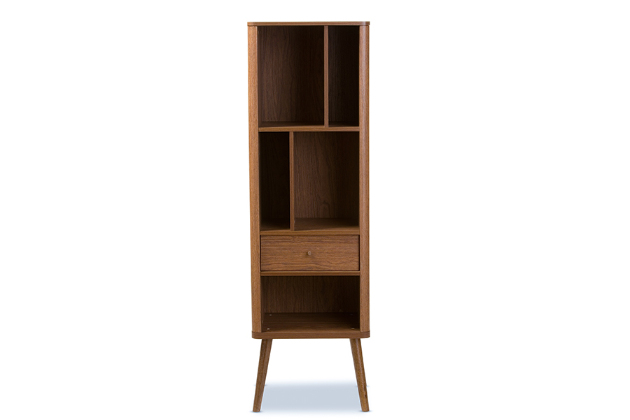 FP-6785-Walnut Ellingham Mid-Century Retro Modern 1-Drawer Sideboard Storage Cabinet Bookcase Organizer - 60.26 x 18.41 x 15.21 in.