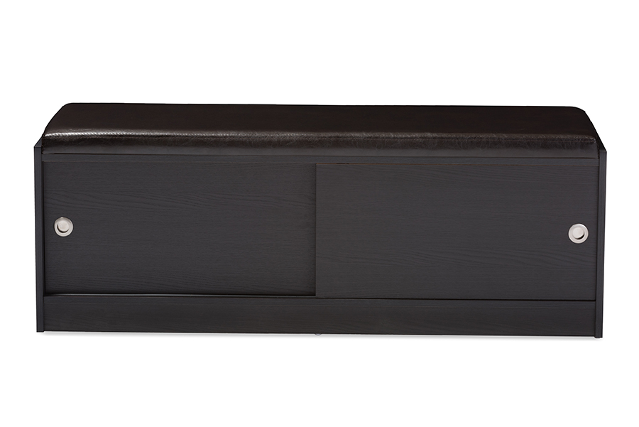 Picture of Baxton Studio FP-6790-Espresso Clevedon Modern & Contemporary Dark Brown Wood Entryway Storage Cushioned Bench Shoe Rack Cabinet Organizer - 17.16 x 46.8 x 15.6 in.