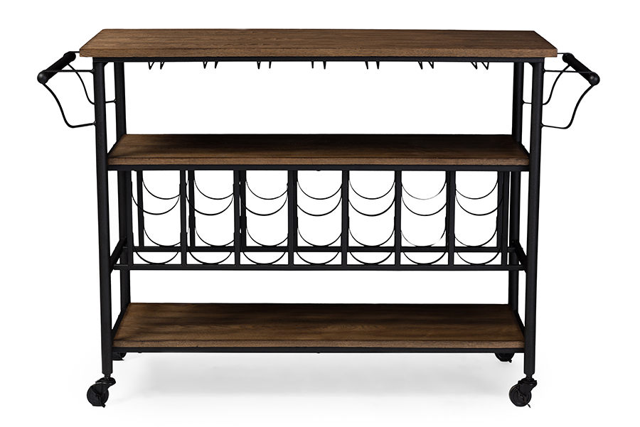 Picture of Baxton Studio YLX-9044 Bradford Rustic Industrial Style Antique Black Textured Metal Distressed Wood Mobile Kitchen Bar Serving Wine Cart - 32 x 47.8 x 17.5 in.