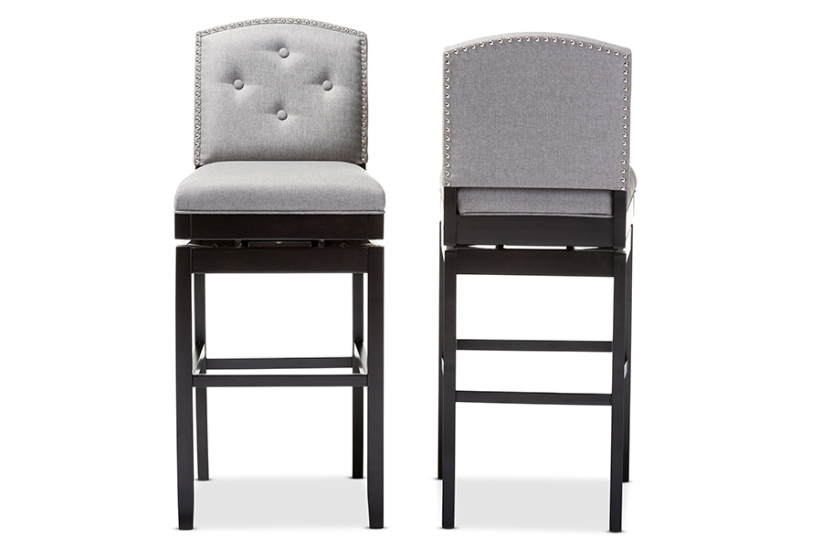 BBT5220-Grey Stool Ginaro Modern & Contemporary Grey Fabric Button-Tufted Upholstered Swivel Bar Stool - 43.1 x 18.33 x 21.65 in. - Pack of 2 -  Baxton Studio, 847321052369