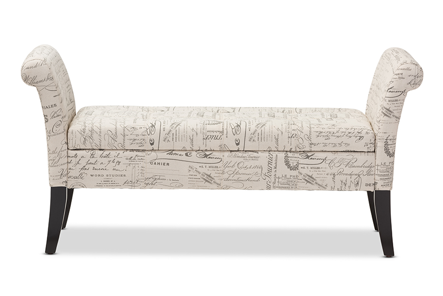Picture of Baxton Studio WS-0819-Beige-L277 Avignon Script-Patterned French Laundry Fabric Storage Ottoman Bench - 26.13 x 53.04 x 18.14 in.