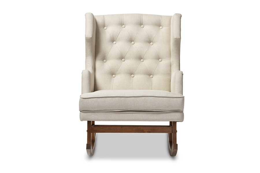 Picture of Baxton Studio BBT5195-Light Beige RC Iona Mid-Century Retro Modern Light Beige Fabric Upholstered Button-Tufted Wingback Rocking Chair - 40.37 x 29.25 x 36.47 in.