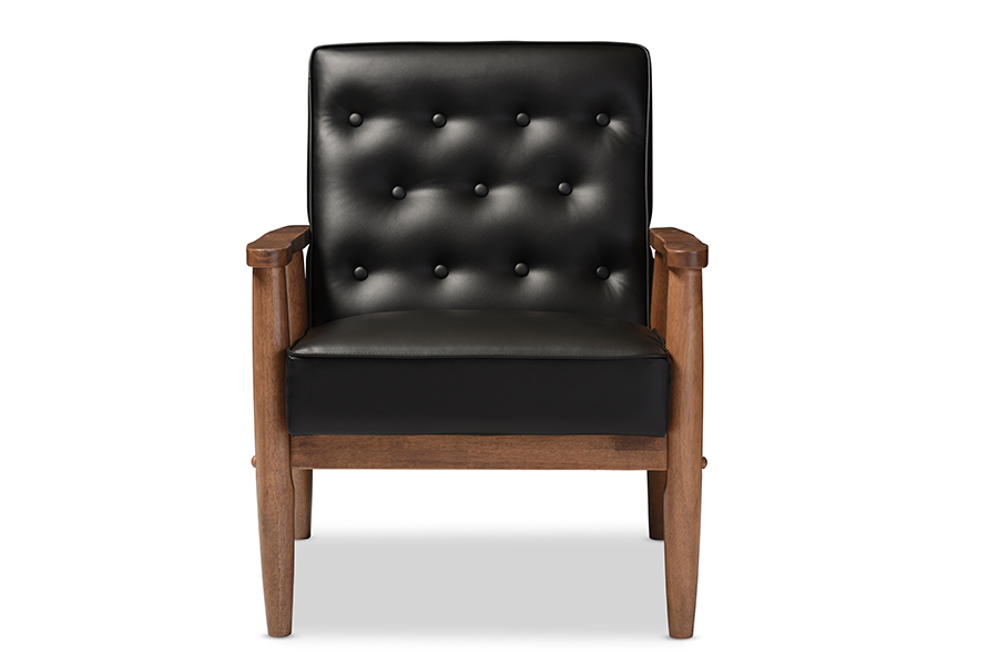 Picture of Baxton Studio BBT8013-Black Chair Sorrento Mid-Century Retro Modern Black Faux Leather Upholstered Wooden Lounge Chair - 32.96 x 27.11 x 29.45 in.