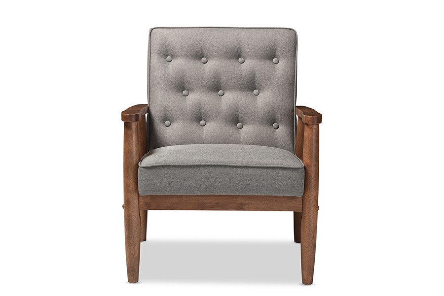 Picture of Baxton Studio BBT8013-Grey Chair Sorrento Mid-Century Retro Modern Grey Fabric Upholstered Wooden Lounge Chair - 32.96 x 27.11 x 29.45 in.