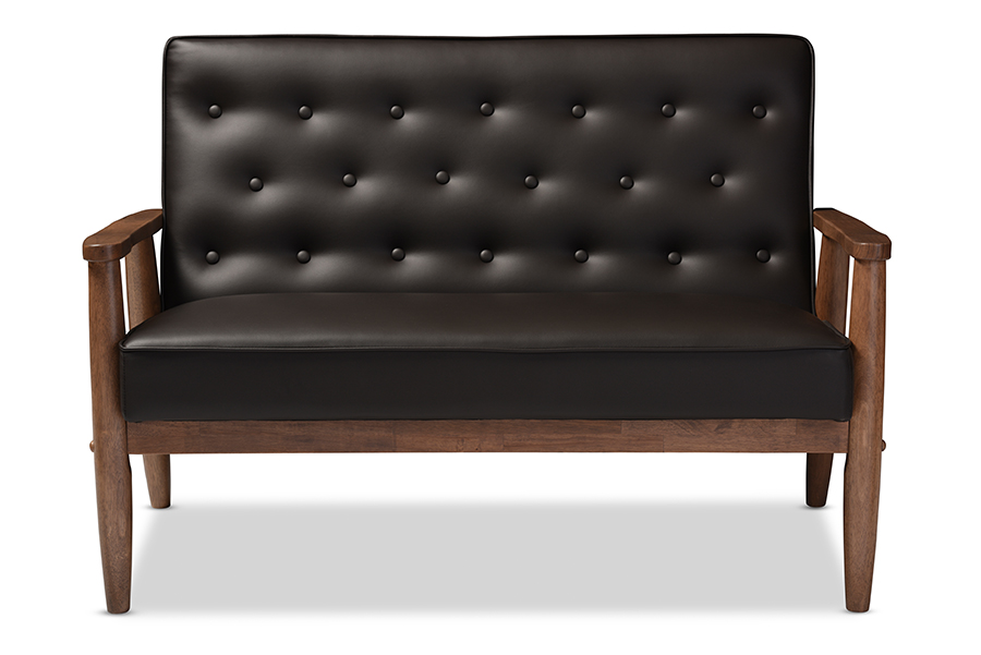 Picture of Baxton Studio BBT8013-Brown Loveseat Sorrento Mid-Century Retro Modern Brown Faux Leather Upholstered Wooden 2 Seater Loveseat - 32.96 x 48.95 x 29.45 in.