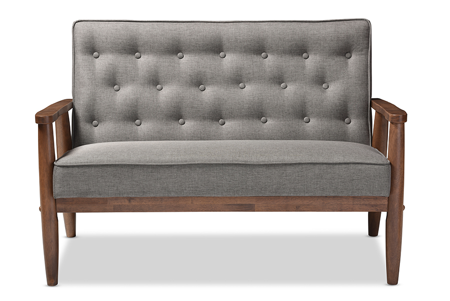 Picture of Baxton Studio BBT8013-Grey Loveseat Sorrento Mid-Century Retro Modern Grey Fabric Upholstered Wooden 2 Seater Loveseat - 32.96 x 48.95 x 29.45 in.