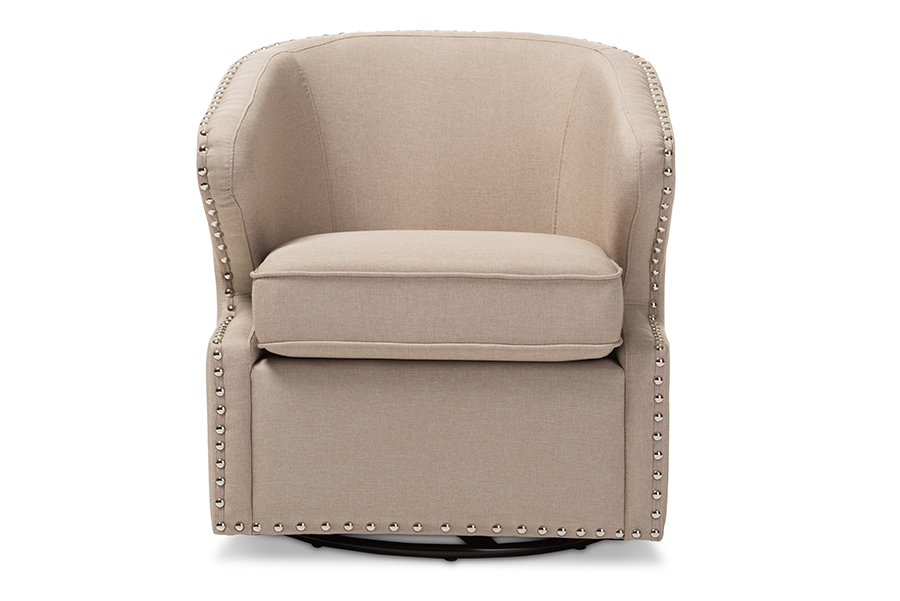 Picture of Baxton Studio DB-203-Beige Finley Mid-Century Modern Beige Fabric Upholstered Swivel Armchair - 27.3 x 26.91 x 25.74 in.