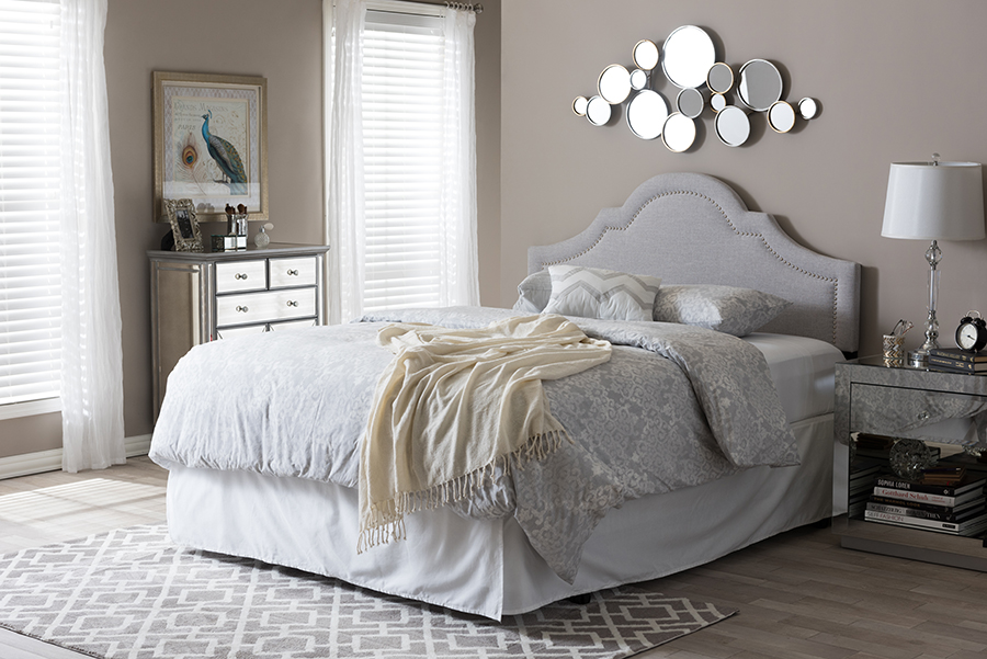 Rita King Size Upholstered Headboard - Greyish Beige - Modern Design with Nailhead Trim