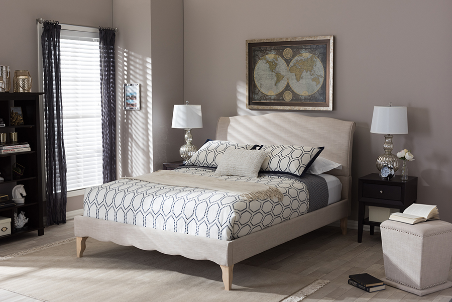 BBT6571-Beige-Full Fannie French Classic Modern Style Beige Linen Fabric Full Platform Bed - 47 x 56.36 x 83.66 in -  Baxton Studio, 847321059245