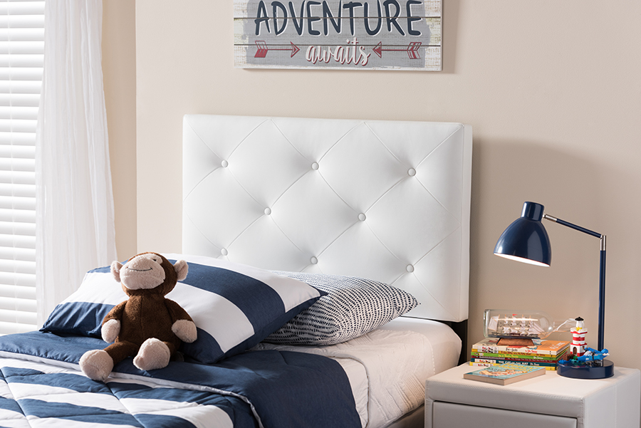 BBT6431-White-Twin HB Baltimore Modern & Contemporary White Faux Leather Upholstered Twin Headboard - 22.23 x 38.81 x 3.32 in.