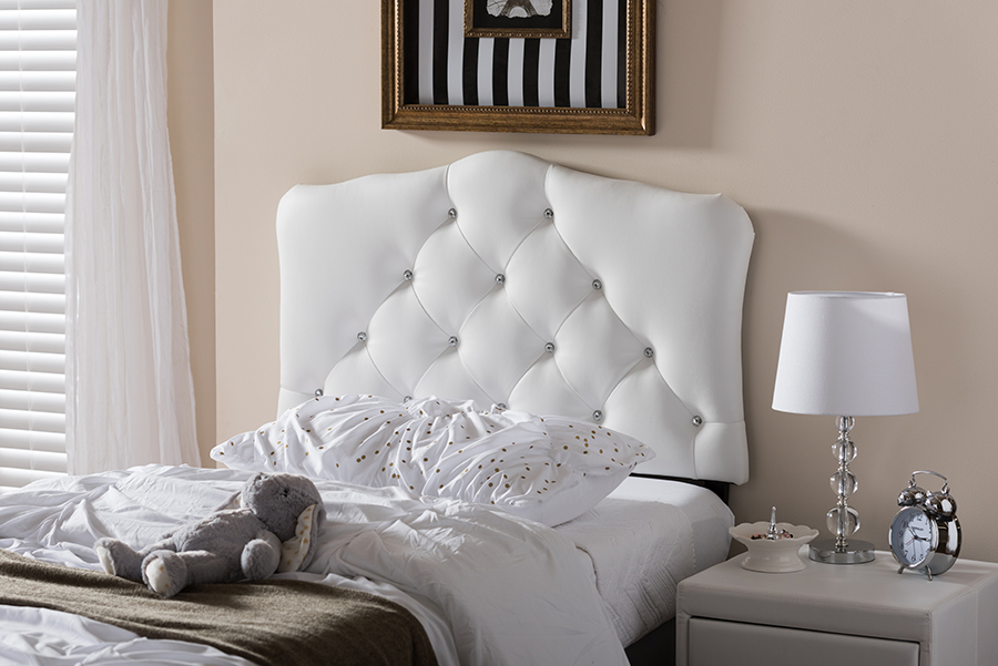 BBT6503-White-Twin HB Rita Modern & Contemporary White Faux Leather Upholstered Button-Tufted Scalloped Twin Headboard - 23.79 x 41.15 x 2.73 in.