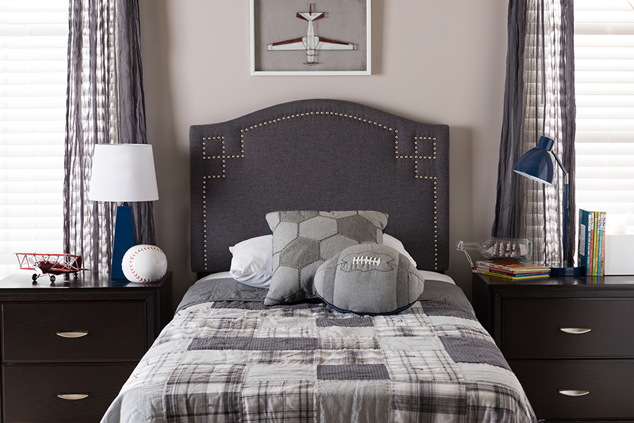 BBT6563-Dark Grey-Twin HB Aubrey Modern & Contemporary Dark Grey Fabric Upholstered Twin Headboard - 25.74 x 38.81 x 2.34 in.