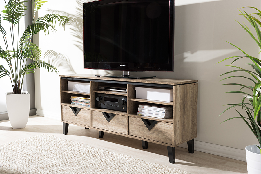 Picture of Baxton Studio W-1515 Wales Modern & Contemporary Light Brown Wood 55 in. TV Stand - 25.16 x 54.99 x 15.52 in.