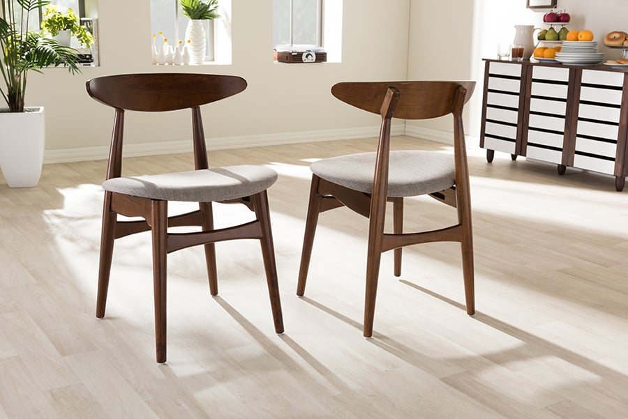 Picture of Baxton Studio Flora-Medium Oak-DC Flora Mid-Century Modern Light Grey Fabric & Oak Medium Brown Wood Dining Chair - 29.06 x 20.28 x 16.38 in. - Pack of 2