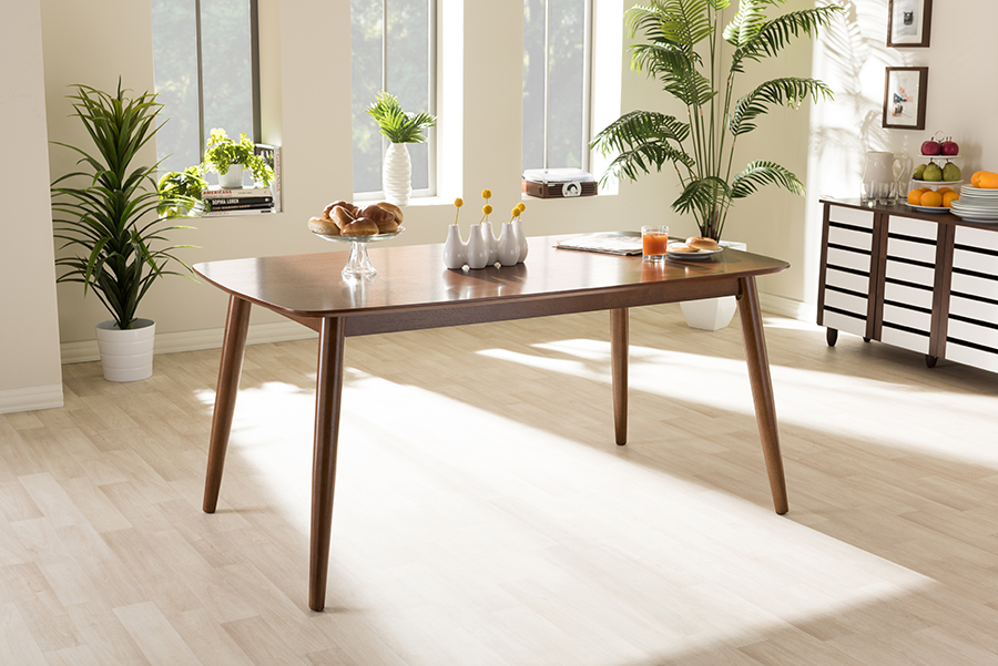 Picture of Baxton Studio Flora-Medium Oak-DT Flora Mid-Century Modern Oak Medium Brown Wood Dining Table - 29.25 x 35.1 x 62.4 in.