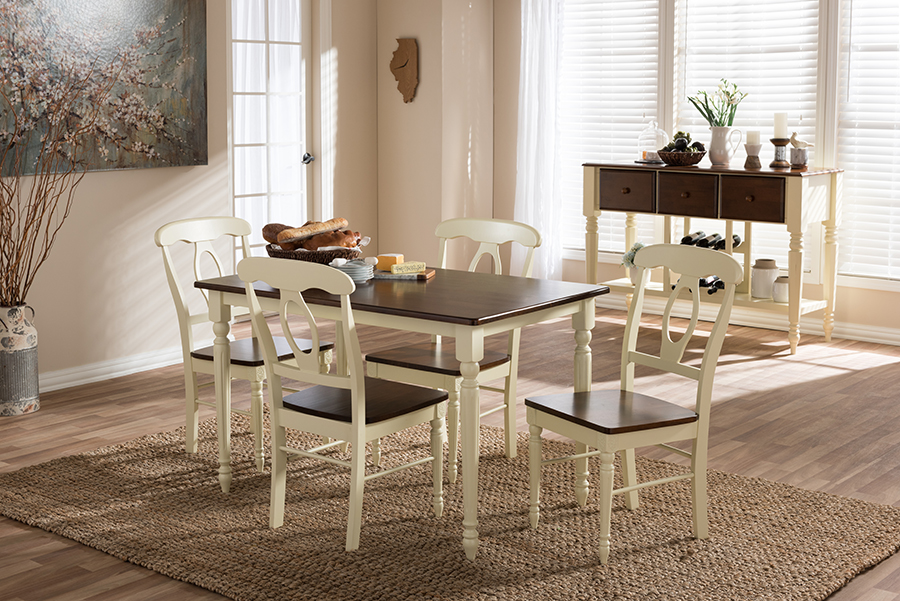 Picture of Baxton Studio Napoleon-Cherry-Buttermilk 5PC Dining Set Napoleon French Country Cottage Buttermilk & Cherry Brown Wood 5 Piece Dining Set - 28.86 x 29.25 x 46.8 in.