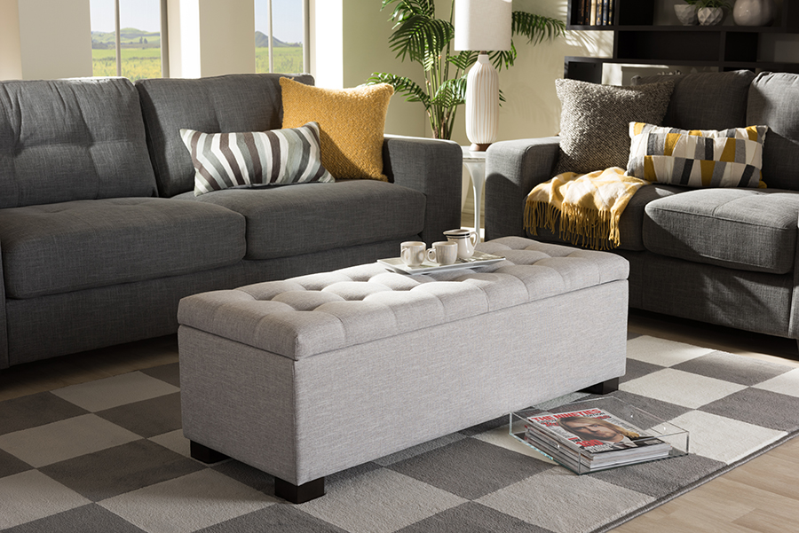Picture of Baxton Studio BBT3101-OTTO-Greyish Beige-H1217-14 Roanoke Modern & Contemporary Grayish Beige Fabric Upholstered Grid-Tufting Storage Ottoman Bench - 15.35 x 46.06 x 16.73 in.