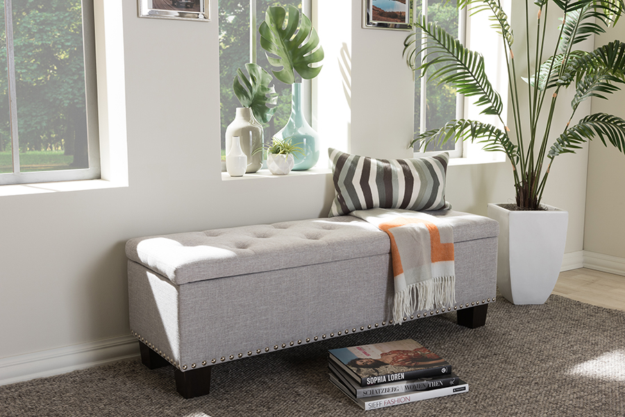 Picture of Baxton Studio BBT3136-OTTO-Greyish Beige-H1217-14 Hannah Modern & Contemporary Grayish Beige Fabric Upholstered Button-Tufting Storage Ottoman Bench - 17.32 x 52.17 x 16.73 in.