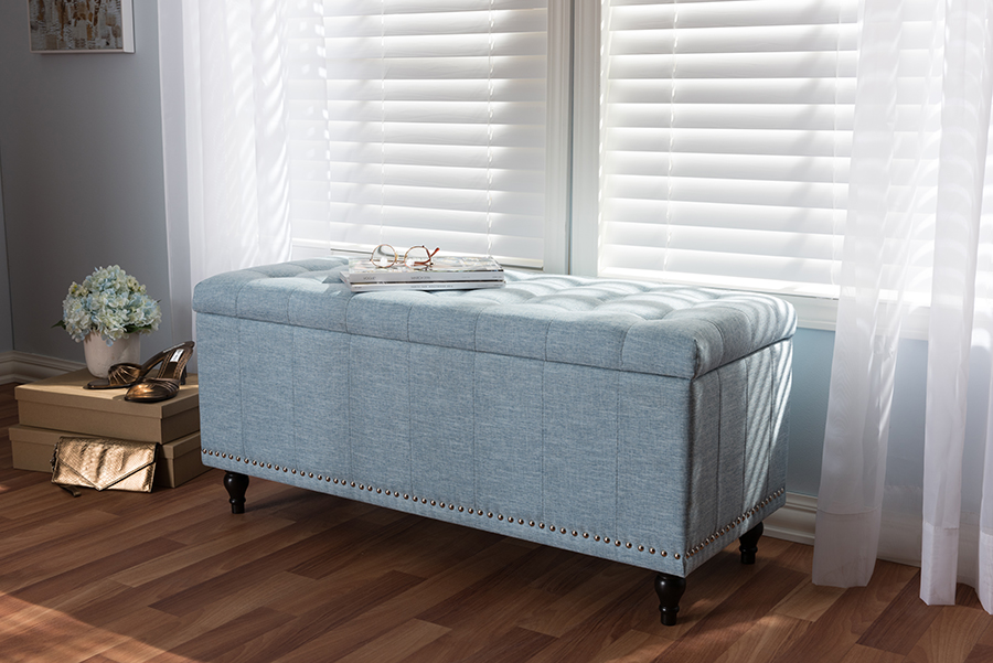 Picture of Baxton Studio BBT3137-OTTO-Light Blue-H1217-21 Kaylee Modern Classic Light Blue Fabric Upholstered Button-Tufting Storage Ottoman Bench - 18.7 x 41.73 x 16.73 in.