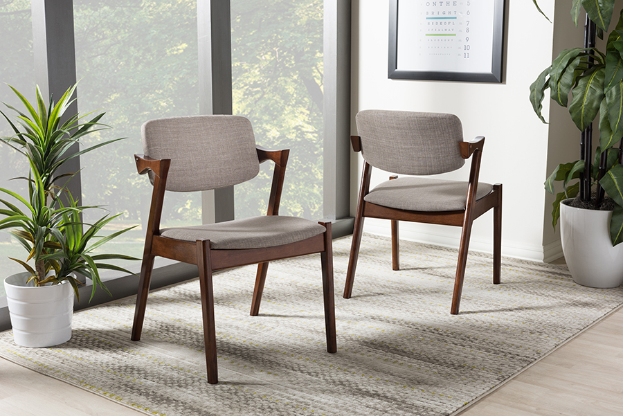 RT355-CHR-Grey Elegant Mid-Century Dark Walnut Wood Grey Fabric Upholstered Dining Armchair - 30.51 x 19.69 x 21.26 in. - Pack of 2 -  Baxton Studio, BA624828